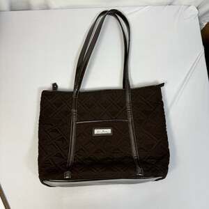 Vera Bradley Espresso Brown Quilted Microfiber Tote with Patent Leather Trim